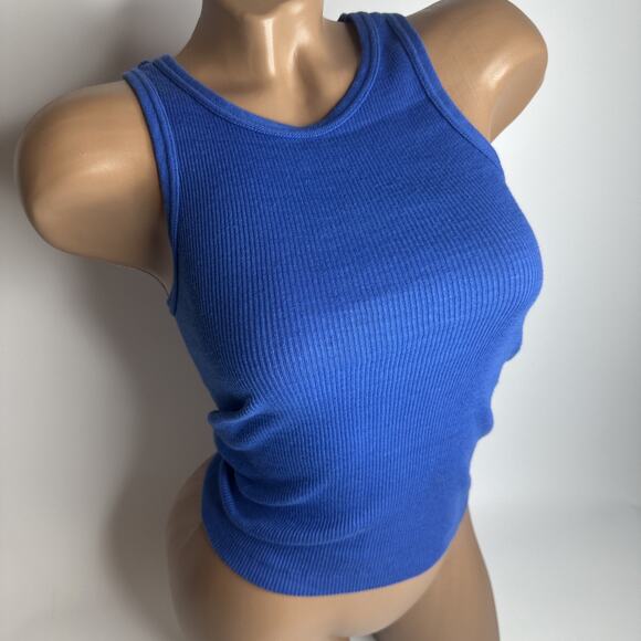 Savage Sport Blue Ribbed Tank Top L Y2K Vintage USA Racerback Baddie Basic Tee - Picture 1 of 8